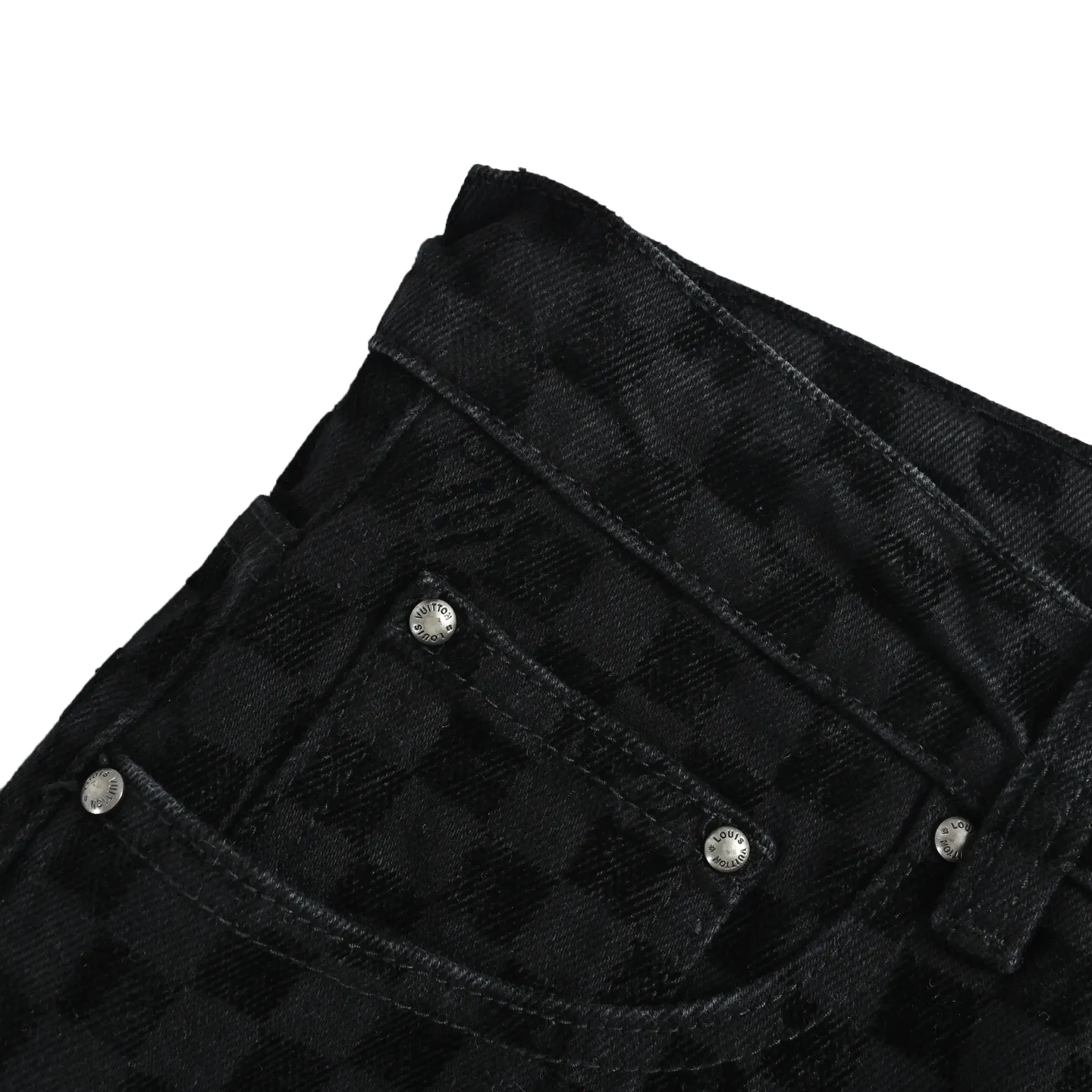 Louis Vuitton/Louis Vuitton mosaic flocking checkerboard patchwork jeans